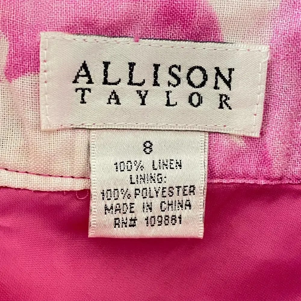 Allison Taylor Floral Skirt 100% Linen Pink Orange White Watercolor Womens Sz 8 - Picture 5 of 5